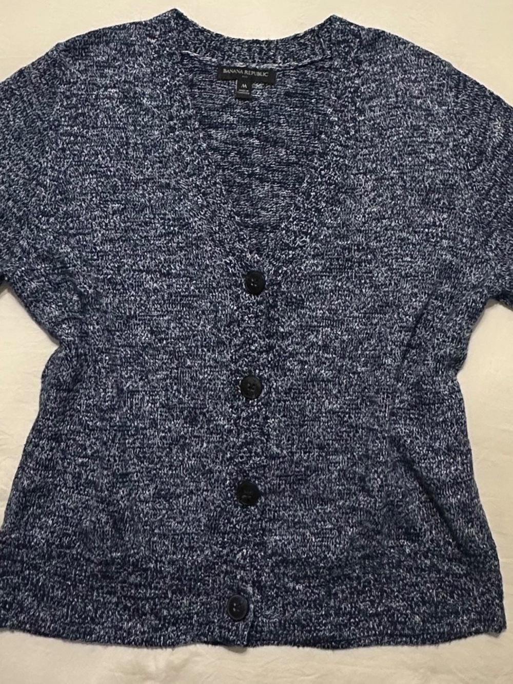 NEW Banana Republic Marled Knit Short Sleeve Cardigan Sweater Blue Size M